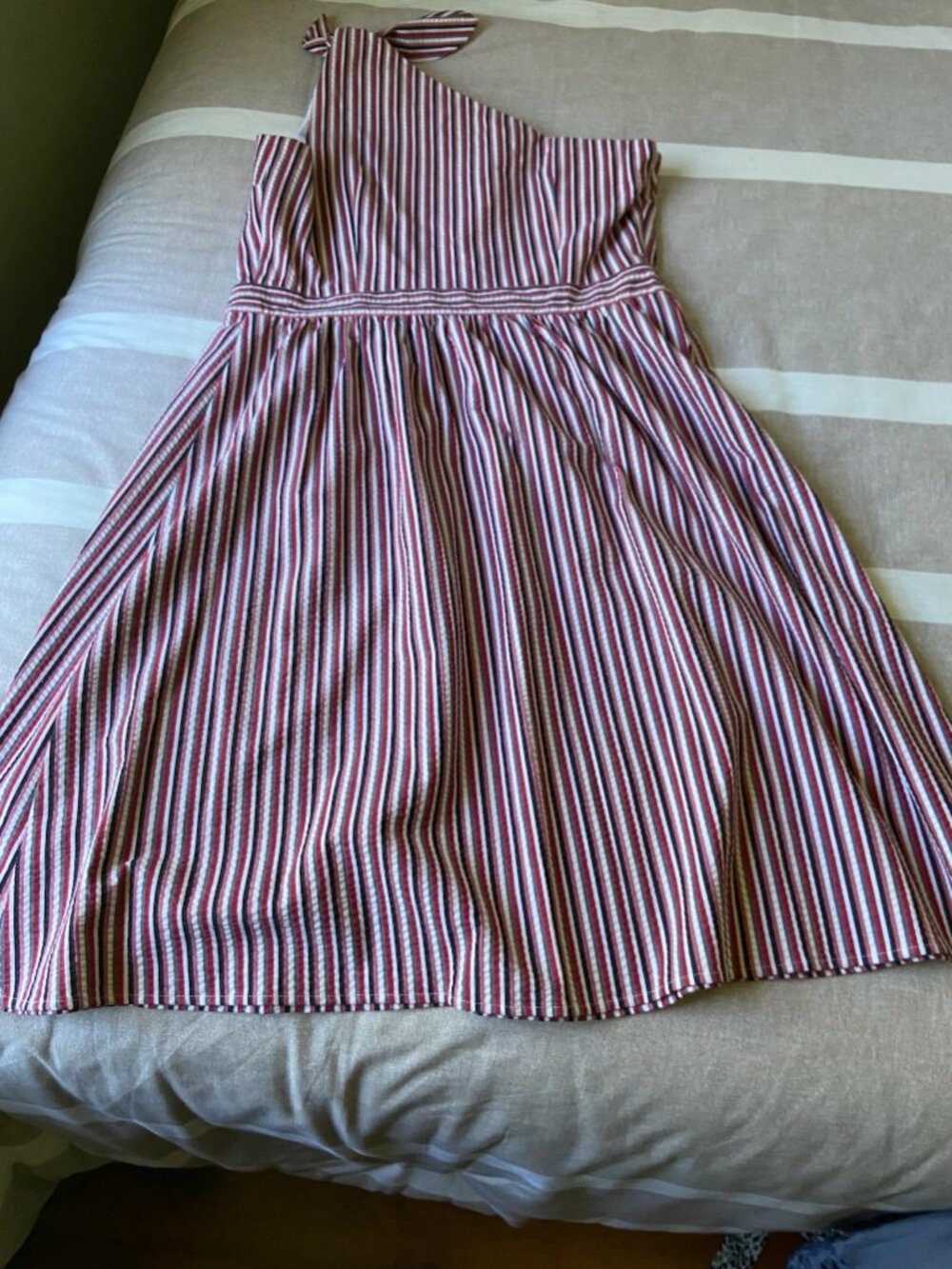 NWT Womens LOFT Red Striped One Shoulder Halter Dress Sz 8 - Picture 4 of 6